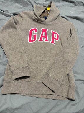 GAP Beige/ Gray Pink White Logo Pullover Hoodie Sweatshirt